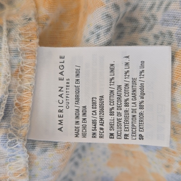 Linen Cotton Smocked Floral Peasant Boho Top Blue Orange Womens Size Small - Picture 10 of 10